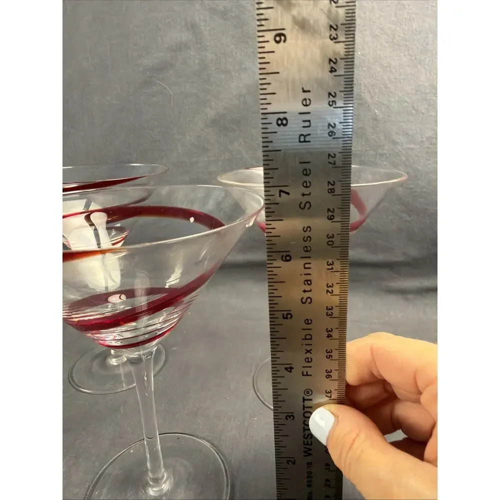 Pier 1 Imports Red Swirline Martini Glasses - Set of 4 Cocktail Margarita Party